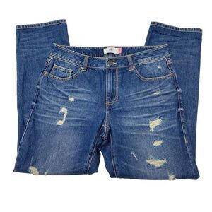 CAbi  Boyfriend Straight Leg Mid Rise Whisker Distressed Jeans Women's Size 6